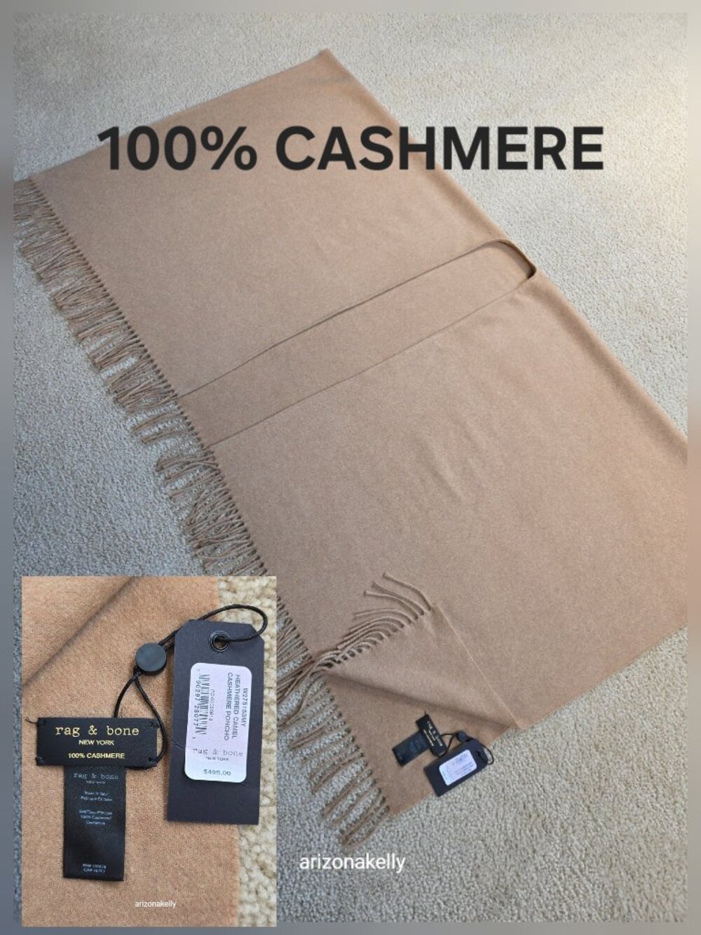 NWT rag & bone Heathered Cashmere Camel Poncho Wrap $495